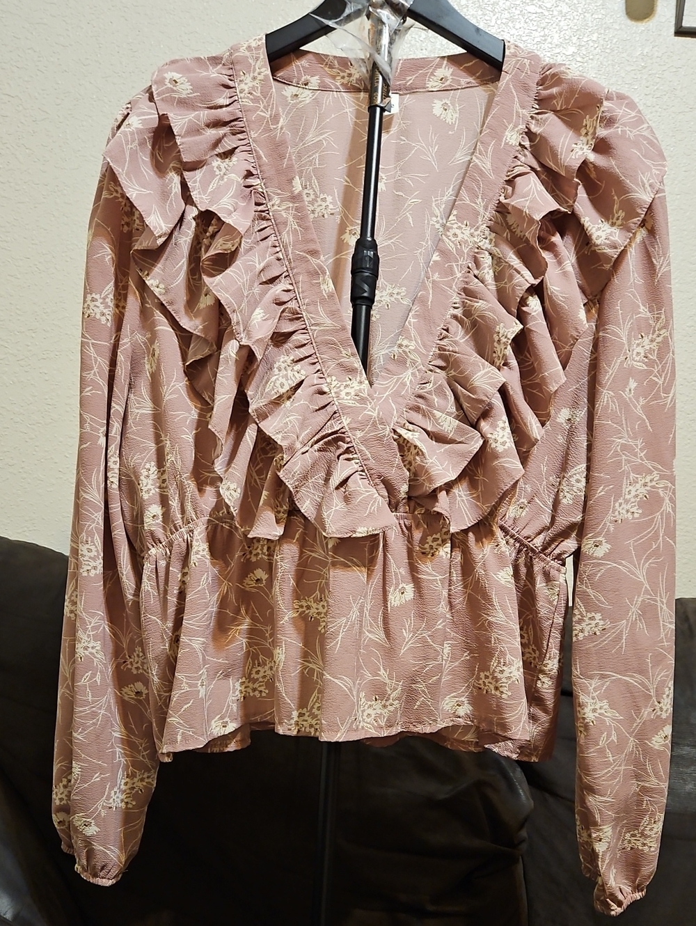 Sew In Love Dusty Rose Floral Ruffle V-Neck Blouse